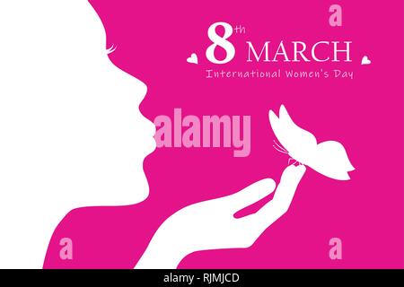 young girl with butterfly silhouette womans day 8th march vector illustration EPS10 Stock Vector