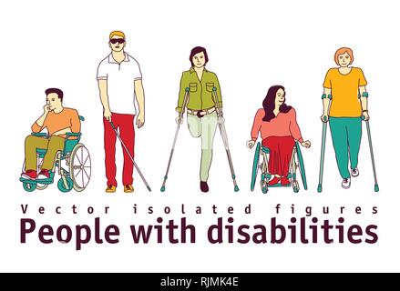People with disabilities isolate objects on white Stock Vector