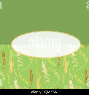 Spring wheat vector pattern card template in green and golden colors palette Stock Vector