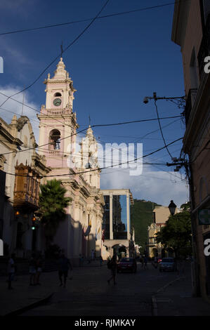 Side view of the cathedral on a side street leading to the main square in Salta, North Argentina Stock Photo