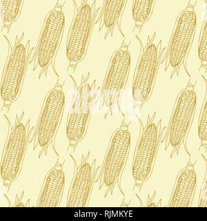 Vector hand drawn Corn cobs pattern in yellow colors palette Stock Vector