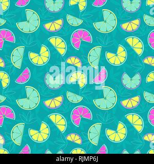 Hand drawn sliced citrus seamless pattern Stock Vector