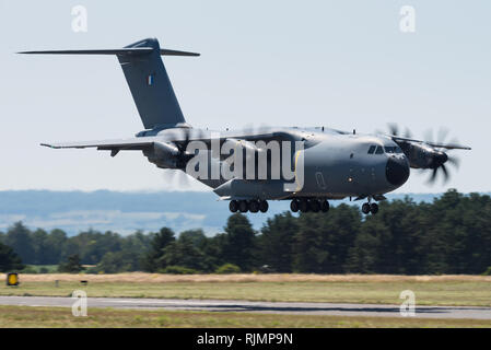 An Airbus A400M Atlas military transport aircraft of the French Air Force at the Base aérienne 133 Nancy-Ochey. Stock Photo