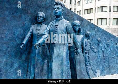 United Kingdom Great Britain England City of London Christ Church Greyfriars ruins public garden sculpture Andrew F. Brown sculptor Christ's Hos Stock Photo