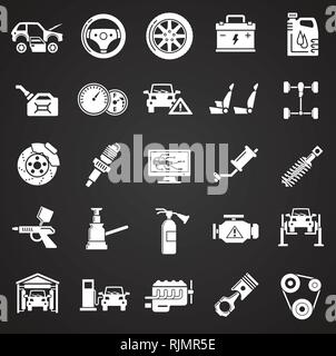 Car service icons set on black background for graphic and web design, Modern simple vector sign. Internet concept. Trendy symbol for website design web button or mobile app. Stock Vector