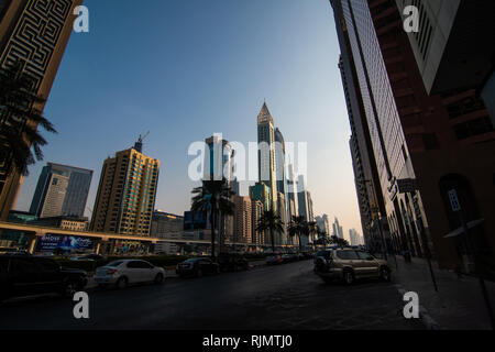 DUBAI, UAE - October 2018 : Sheikh Zayed Road Dubai before sunset Stock Photo