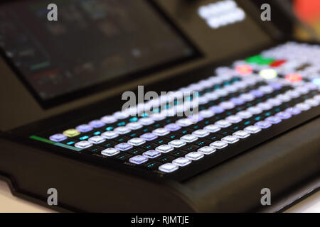 Portable video switcher designed for live events and mobile TV studios. Selective focus. Stock Photo