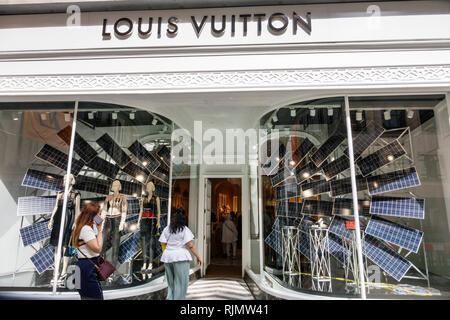 London England United Kingdom Great Britain West End Mayfair Bond Street Louis Vuitton luxury designer brand store shopping shopper shoppers Stock Photo