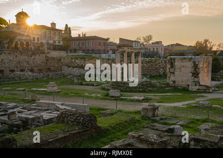 Sunset over The Horologion of Andronikos Of Kyrrhos, Athens Greece Stock Photo