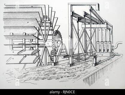 Illustration showing Marc Isambard Brunel's machinery for making pulley blocks, used in Portsmouth Dockyards. 1866 Stock Photo