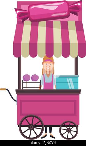 cotton candy cart cartoon Stock Vector