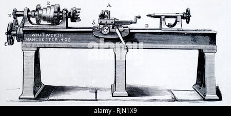 Illustration showing Screw-cutting lathe by Whitworth of Manchester. 1876