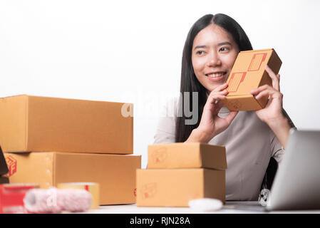 Woman with success the exporting business or online sales in concept of sme,e - commerce business Stock Photo