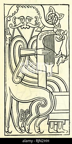 Illustration showing King David, playing the harp. Irish 8th century manuscript Stock Photo