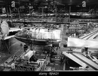 Boeing 747-400 on the production-line at the wing fuselage join stage ...