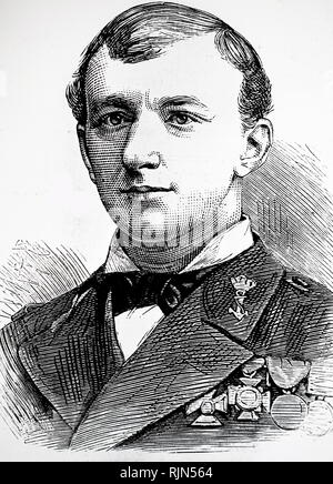 Illustration showing Lieut. Koelemans-Beynen of the Royal Dutch Navy who accompanied Sir Allen Young on two of his Arctic expeditions. From The Illustrated London News, January 1880 Stock Photo