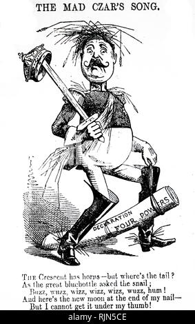 Illustration showing Tsar Nicholas I (1796-1855), Emperor of Russia from 1825. John Leech cartoon from Punch, 1854, showing him as a madman Stock Photo