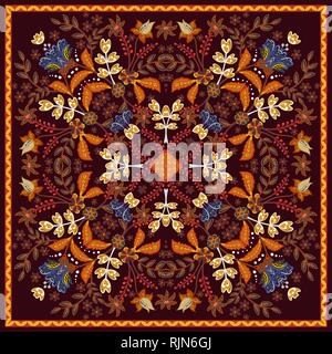 Fantastic flower ornament. Beautiful vector pattern.Design can be used for Card, bandana print, kerchief design, napkin. Stock Vector