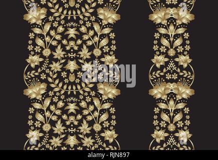 Set of golden lace pattern, decorative elements, borders for design. Seamless floral ornament. Page decoration. Vector illustration EPS 10. Stock Vector