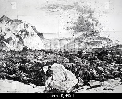 An engraving depicting Mount Vesuvius, a Somma-Stratovolcano located on the Gulf of Naples in Campania, Italy. Dated 19th century Stock Photo