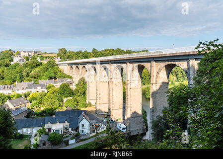 View of the river Rance and the viaduct in the city of Dinan, French Brittany Stock Photo