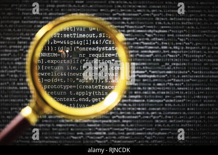 concept of hacking or programming code bug search Stock Photo