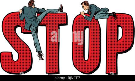 people climb on the word stop Stock Vector