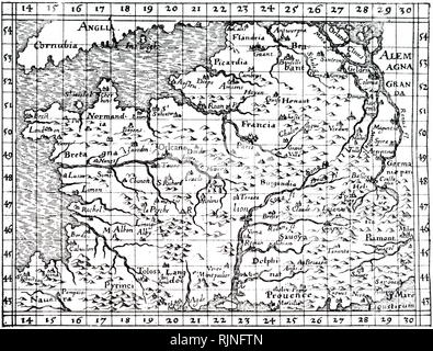 A woodcut engraving depicting a map of France by Robert Fludd. Dated 17th century Stock Photo