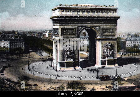 A hand-tinted lithograph of Paris. Dated 20th century Stock Photo