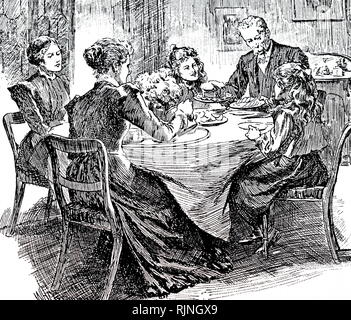 An engraving depicting an afternoon tea. Dated 20th century Stock Photo