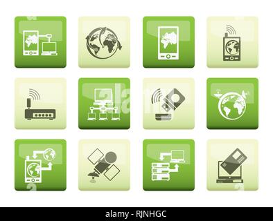 Communication, computer and mobile phone icons over color background - vector icon set Stock Vector