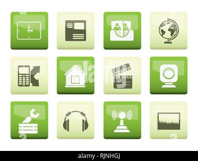 Mobile phone and computer icons over color background - vector icon set Stock Vector