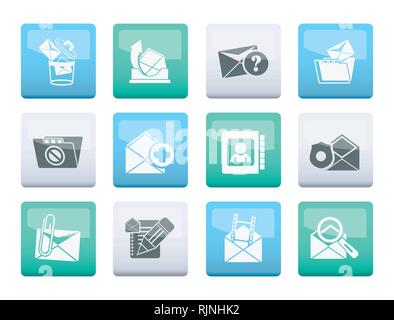 E-mail and Message Icons over color background - vector icon set Stock Vector