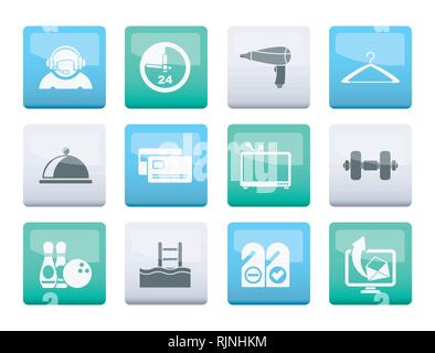 Hotel and motel amenity icons  over color background - vector icon set Stock Vector