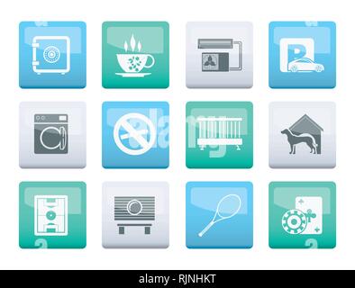 Hotel and motel amenity icons over color background - vector icon set Stock Vector