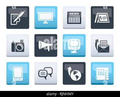 Communication channels and Social Media icons over color background - vector icon set Stock Vector