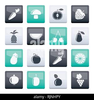 Different kinds of fruits and Vegetable icons over color background - vector icon set Stock Vector