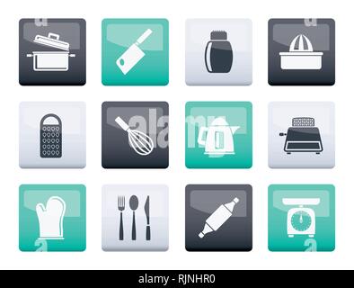 Kitchen and household Utensil Icons over color background - vector icon set Stock Vector