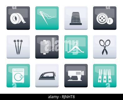 Textile objects and industry icons over color background - vector icon set Stock Vector