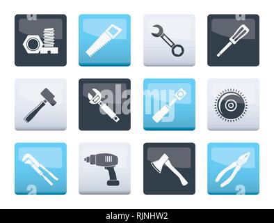 Different kind of tools icons over color background - vector icon set Stock Vector