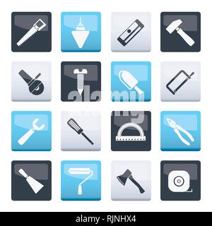 Construction and Building Tools icons over color background- Vector Icon Set Stock Vector