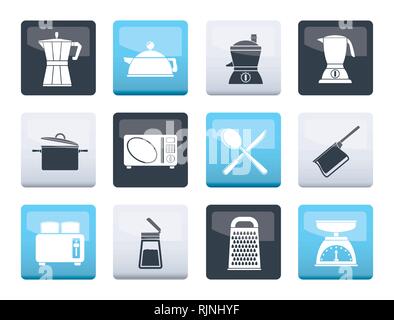 Kitchen and household equipment icons over color background - vector icon set Stock Vector