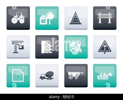Construction and building Icons over color background - vector icon set Stock Vector