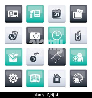 Mobile phone menu icons over color background - vector icon set Stock Vector
