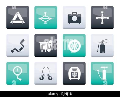 Car and transportation equipment icons over color background - vector icon set Stock Vector
