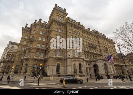 The Langham Hotel on Portland Place in Marylebone, near Oxford Circus, Regent Street and Bond Street. London, England. Stock Photo