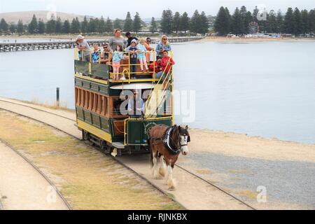 Horse drawn tram in Victor Harbor, South Australia Stock Photo