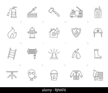 Line firefighter and fire brigade icons - vector icon set Stock Vector