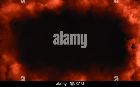 Blazing flames frame with smoke over black isolated background Stock Photo