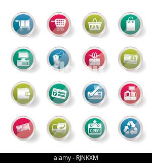 Stylized Simple Online Shop icons over colored background - Vector Icon Set Stock Vector